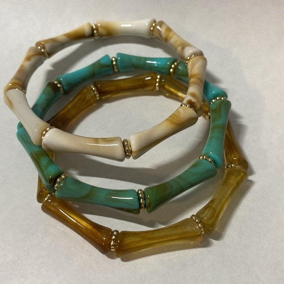 Stacking set - Turquoise/Teal, Browns, Creams and Gold Tones - Bamboo Themed - Picture 4 of 4